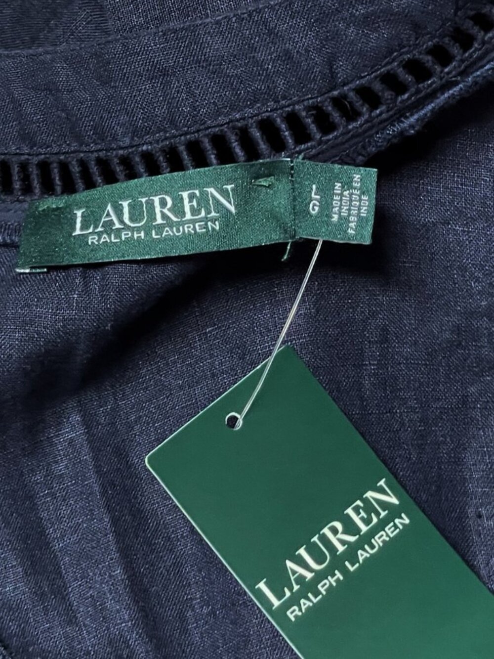 LAUREN Ralph Lauren Linen Classic Pintuck Split-Neck Tunic in Navy - Picture 8 of 8